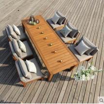 斐梵家居 斐梵卡洛克戶(hù)外實(shí)木家具緬甸進(jìn)口柚木緬柚桌椅組合一桌六椅